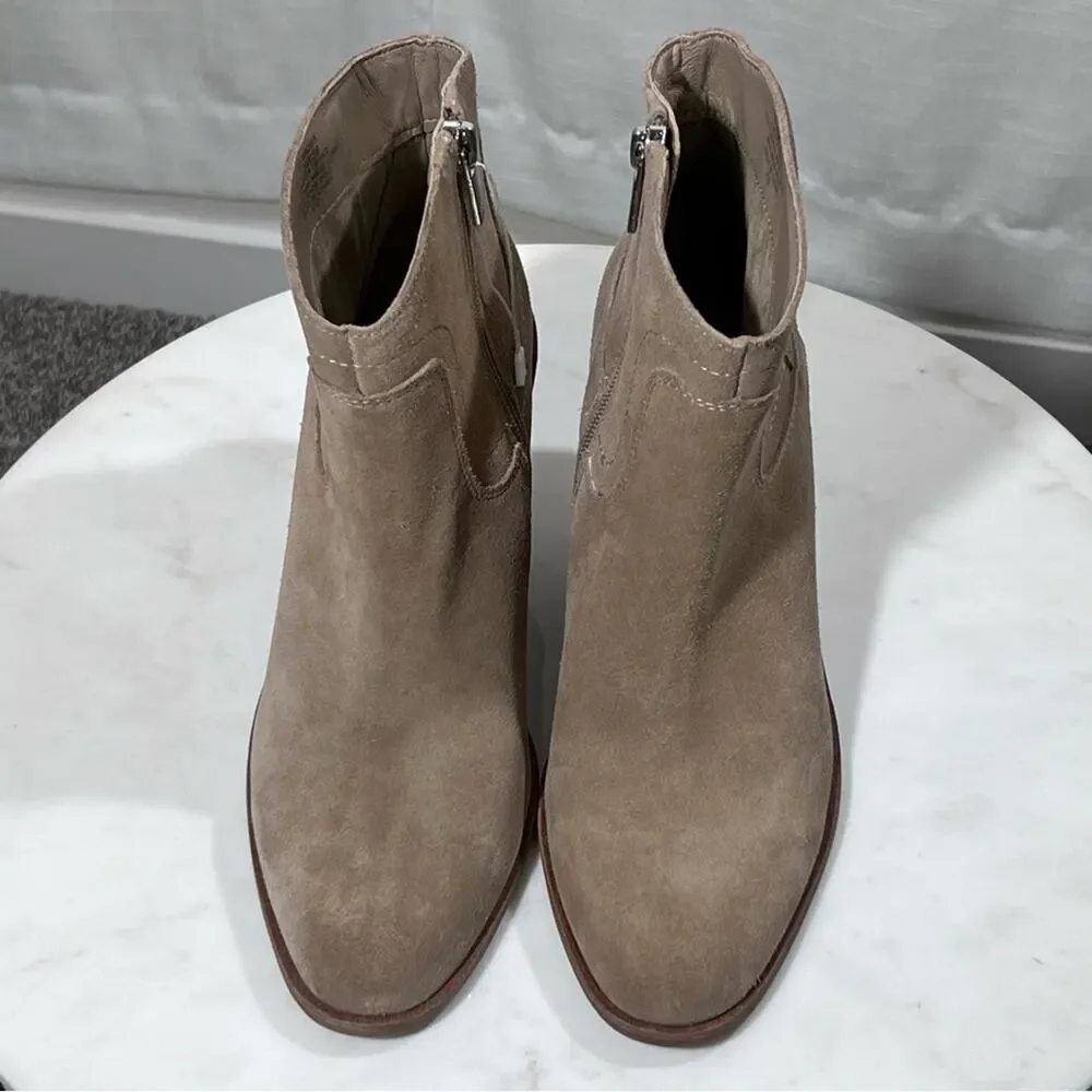 Lucky Brand NEW Waltz Suede Wedge Tan Taupe Ankle Bootie Boots Size 7.5
